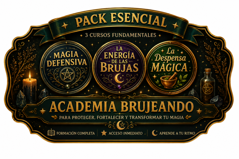 Pack esencial de Academia Brujeando con cursos de magia defensiva, energía y protección espiritual